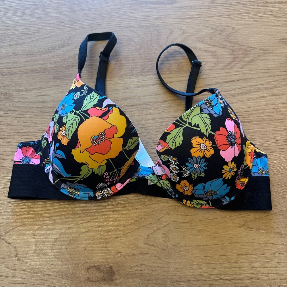 PINK Victoria's Secret Floral Bra with Black Accents 32A